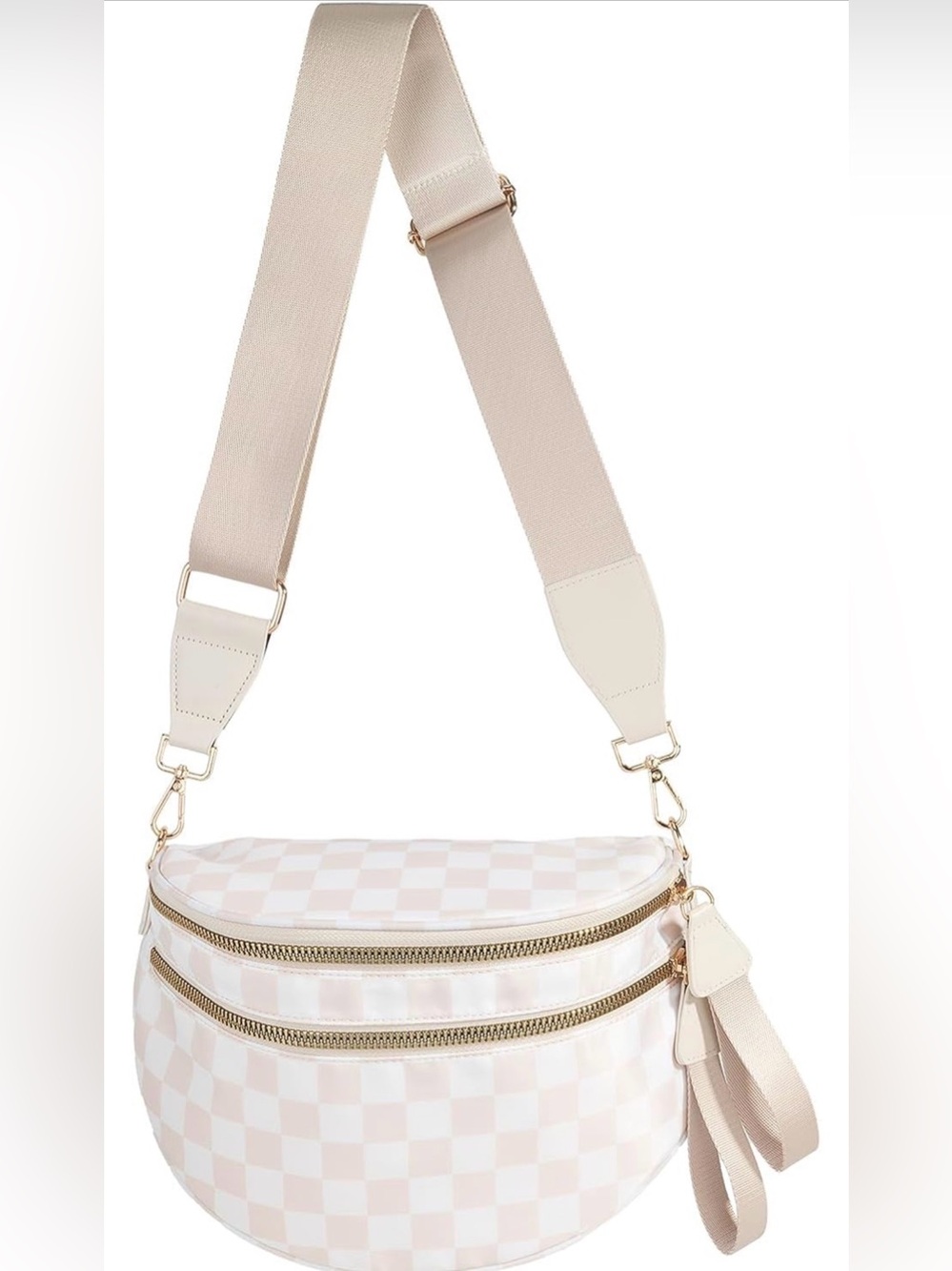 Black and White  Crossbody Bag Bum Bag for Women,Spacious Checkered Purse